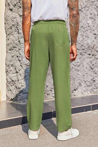 PASLTER Mens Casual Pants Drawstring Elastic Waist Loose Fit Cotton Summer Beach Yoga Pants in Saudi Arabia