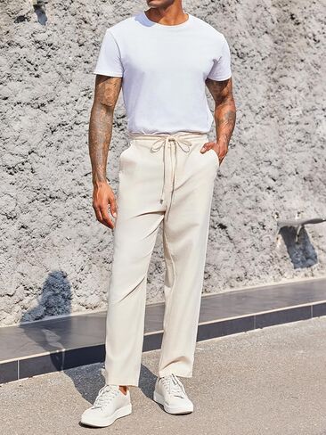 سراويل PASLTER الرجالية الكاجوال برباط خصر مطاطي فضفاض مناسب للصيف والشاطئ واليوجا in Kuwait