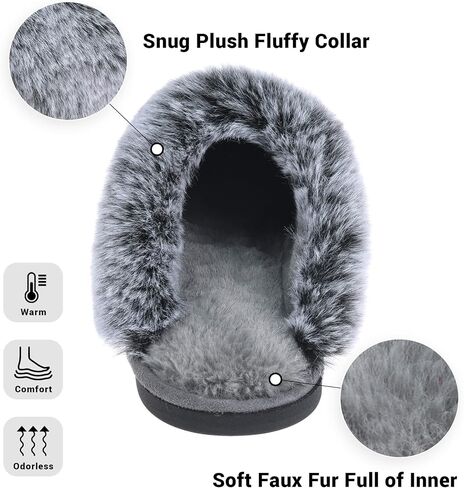 Women's Faux Fur Fuzzy Slippers Memory Foam Slip on House Shoes | faux fur lining, fluffy collar, anti-skid sole, micro suede, indoor and outdoor, machine washable, lightweight, warm, comfy in Saudi Arabia