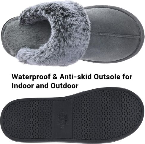 Women's Faux Fur Fuzzy Slippers Memory Foam Slip on House Shoes | faux fur lining, fluffy collar, anti-skid sole, micro suede, indoor and outdoor, machine washable, lightweight, warm, comfy in Saudi Arabia