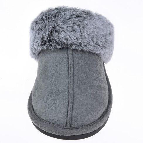 Women's Faux Fur Fuzzy Slippers Memory Foam Slip on House Shoes | faux fur lining, fluffy collar, anti-skid sole, micro suede, indoor and outdoor, machine washable, lightweight, warm, comfy in Saudi Arabia