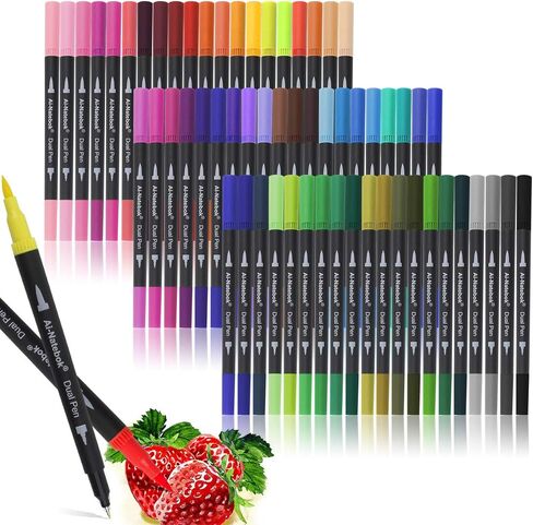 ai-natebok 60 Colors Dual Tip Brush Art Marker Pens, Coloring Markers, Fine & Brush Tip Pen for Bullet Journal Adult Coloring Book Note Taking Planner Drawing Doodle Card Making Art Supplier in Kuwait