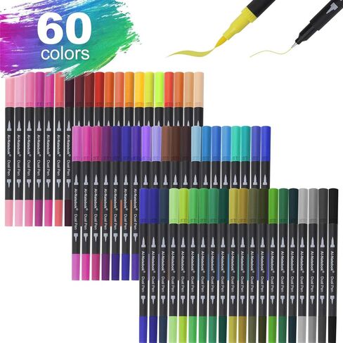 ai-natebok 60 Colors Dual Tip Brush Art Marker Pens, Coloring Markers, Fine & Brush Tip Pen for Bullet Journal Adult Coloring Book Note Taking Planner Drawing Doodle Card Making Art Supplier in Kuwait