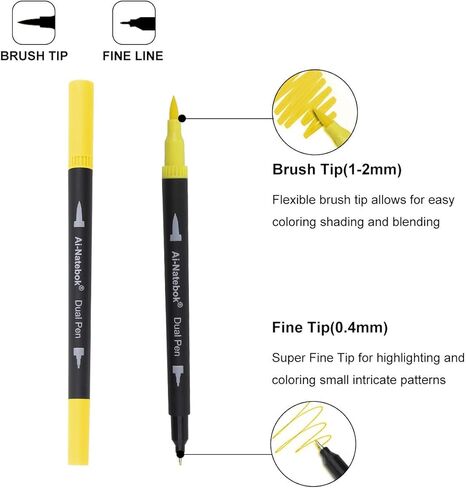 ai-natebok 60 Colors Dual Tip Brush Art Marker Pens, Coloring Markers, Fine & Brush Tip Pen for Bullet Journal Adult Coloring Book Note Taking Planner Drawing Doodle Card Making Art Supplier in Kuwait