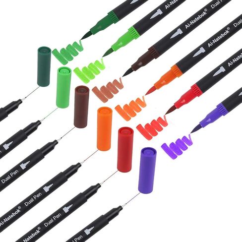 ai-natebok 60 Colors Dual Tip Brush Art Marker Pens, Coloring Markers, Fine & Brush Tip Pen for Bullet Journal Adult Coloring Book Note Taking Planner Drawing Doodle Card Making Art Supplier in Kuwait