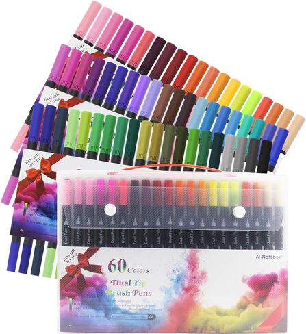 ai-natebok 60 Colors Dual Tip Brush Art Marker Pens, Coloring Markers, Fine & Brush Tip Pen for Bullet Journal Adult Coloring Book Note Taking Planner Drawing Doodle Card Making Art Supplier in Kuwait