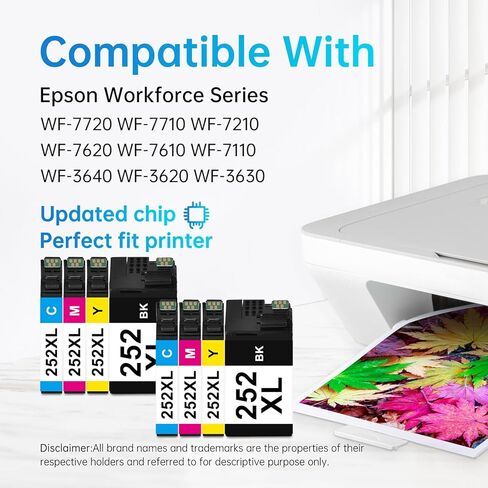 خراطيش حبر LEMERO 252XL معاد تصنيعها بديلة لخراطيش حبر Epson 252XL تعمل مع القوى العاملة WF-7110 WF-7710 WF-7720 WF-3640 WF-3620 (2 أسود، 2 سماوي، 2 أرجواني، 2 أصفر، 8 عبوات) in Kuwait