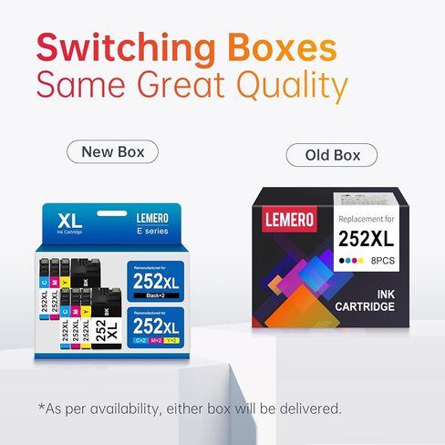 خراطيش حبر LEMERO 252XL معاد تصنيعها بديلة لخراطيش حبر Epson 252XL تعمل مع القوى العاملة WF-7110 WF-7710 WF-7720 WF-3640 WF-3620 (2 أسود، 2 سماوي، 2 أرجواني، 2 أصفر، 8 عبوات) in Kuwait