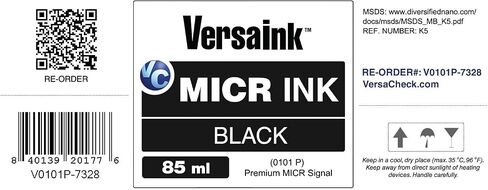 حبر VersaInk-Nano Black MICR -85 مل - حبر مغناطيسي لطابعات الشيكات ونفث الحبر الكل في واحد - إشارة MICR القياسية، V0101S-7304 in Kuwait