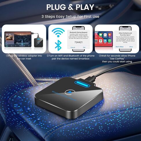 محول Carplay اللاسلكي، 2024 ترقية Carplay اللاسلكي تحويل المصنع سلكي إلى CarPlay Dongle التوصيل والتشغيل التلقائي، اتصال ثابت سريع وسهل الاستخدام مناسب لهاتف iPhone iOS 10+ وسيارات CarPlay السلكية OEM in Kuwait