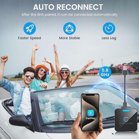 محول Carplay اللاسلكي، 2024 ترقية Carplay اللاسلكي تحويل المصنع سلكي إلى CarPlay Dongle التوصيل والتشغيل التلقائي، اتصال ثابت سريع وسهل الاستخدام مناسب لهاتف iPhone iOS 10+ وسيارات CarPlay السلكية OEM in Kuwait