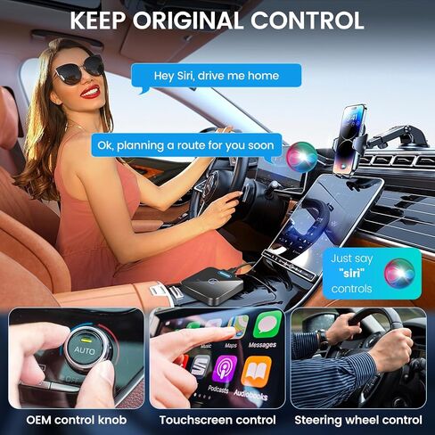 محول Carplay اللاسلكي، 2024 ترقية Carplay اللاسلكي تحويل المصنع سلكي إلى CarPlay Dongle التوصيل والتشغيل التلقائي، اتصال ثابت سريع وسهل الاستخدام مناسب لهاتف iPhone iOS 10+ وسيارات CarPlay السلكية OEM in Kuwait