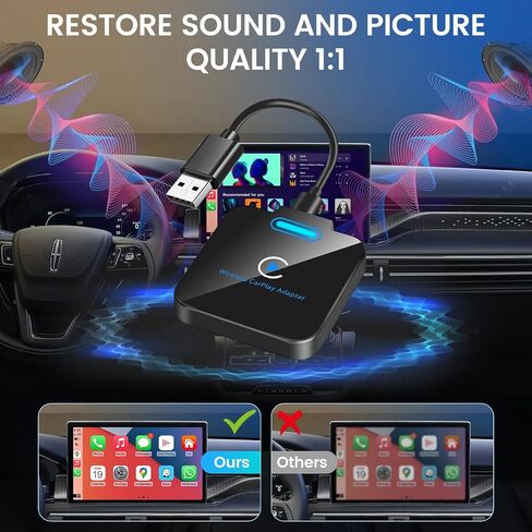 محول Carplay اللاسلكي، 2024 ترقية Carplay اللاسلكي تحويل المصنع سلكي إلى CarPlay Dongle التوصيل والتشغيل التلقائي، اتصال ثابت سريع وسهل الاستخدام مناسب لهاتف iPhone iOS 10+ وسيارات CarPlay السلكية OEM in Kuwait