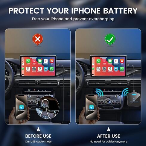 محول Carplay اللاسلكي، 2024 ترقية Carplay اللاسلكي تحويل المصنع سلكي إلى CarPlay Dongle التوصيل والتشغيل التلقائي، اتصال ثابت سريع وسهل الاستخدام مناسب لهاتف iPhone iOS 10+ وسيارات CarPlay السلكية OEM in Kuwait