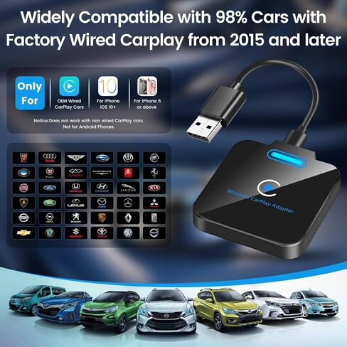 محول Carplay اللاسلكي، 2024 ترقية Carplay اللاسلكي تحويل المصنع سلكي إلى CarPlay Dongle التوصيل والتشغيل التلقائي، اتصال ثابت سريع وسهل الاستخدام مناسب لهاتف iPhone iOS 10+ وسيارات CarPlay السلكية OEM in Kuwait