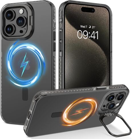 BENTOBEN for iPhone 15 Pro Max Magnetic Phone Case [Compatible with MagSafe] Kickstand Design Shockproof Protective Bumper Drop Protection Girls Women Boys Men iPhone 15 Pro Max Phone Cover, Black in Saudi Arabia