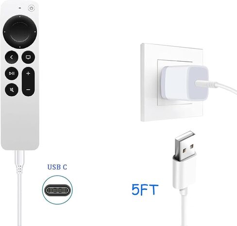 USB C Charger Apple TV Remote Cable for Apple TV Remote (3rd Gen), Apple TV 4th Gen, Siri Remote (3rd Gen), Apple TV 4K Remote (3rd Gen) iPhone 15 15 Pro Max 15 Plus Cable Adapter Replacement (3.3FT) in Kuwait