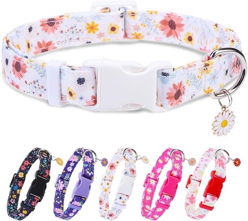 PUPTECK Cute Floral Dog Collar, Soft Cloth Fabric Dog Collars for Small Medium Large Dogs, Adjustable Puppy Collar with Pendant for Male Female Boys Girls Accessories in Saudi Arabia