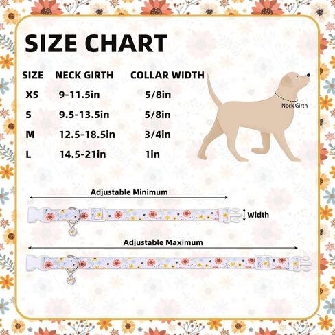 PUPTECK Cute Floral Dog Collar, Soft Cloth Fabric Dog Collars for Small Medium Large Dogs, Adjustable Puppy Collar with Pendant for Male Female Boys Girls Accessories in Saudi Arabia