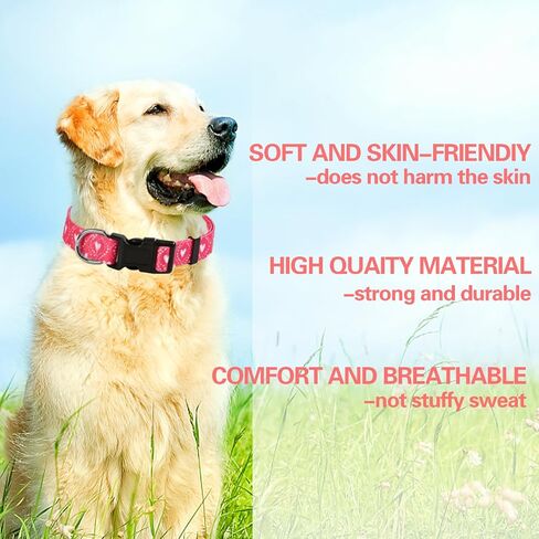 Ktinnead Valentine's Day Dog Collar, Special Heart Pattern, Soft Nylon Comfortable Durable Dog Collar for Large Dogs Medium Dogs Small Dogs, Valentine's Day Gifts, Birthdays Parties Holidays in Saudi Arabia