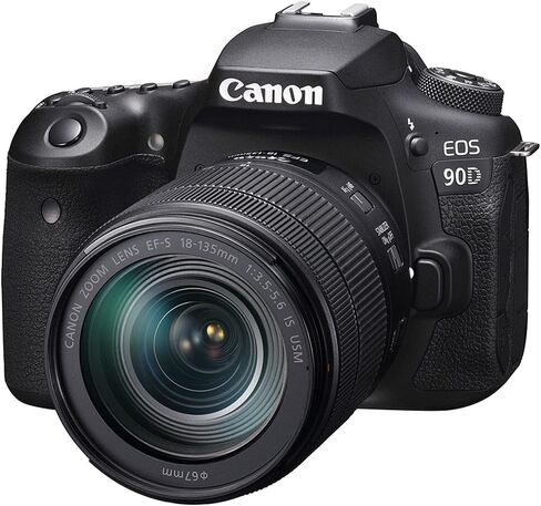 كاميرا كانون دي اس ال ار [EOS 90D] مع عدسة USM مقاس 18-135 | واي فاي مدمج، بلوتوث، معالج الصور DIGIC 8، فيديو 4K، Dual Pixel CMOS AF، وشاشة LCD تعمل باللمس متغيرة الزاوية 3.0 بوصة، أسود in Saudi Arabia