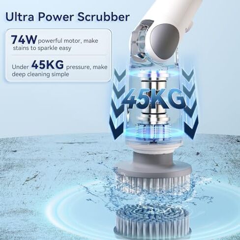 Electric Spin Scrubber, 2024 Superior Cordless Scrubber with LED Display & 3 Angle Adjustment & Super Long Standby time, Shower Cleaning Brush with 5 Replaceable Heads for Bathroom & Kitchen in Saudi Arabia