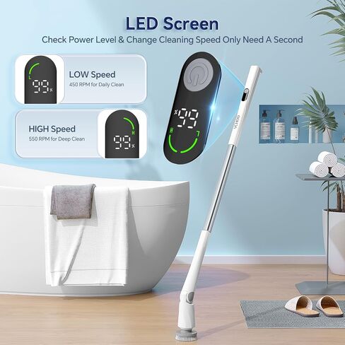 Electric Spin Scrubber, 2024 Superior Cordless Scrubber with LED Display & 3 Angle Adjustment & Super Long Standby time, Shower Cleaning Brush with 5 Replaceable Heads for Bathroom & Kitchen in Saudi Arabia
