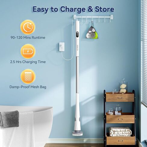 Electric Spin Scrubber, 2024 Superior Cordless Scrubber with LED Display & 3 Angle Adjustment & Super Long Standby time, Shower Cleaning Brush with 5 Replaceable Heads for Bathroom & Kitchen in Saudi Arabia