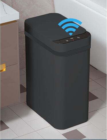 Yatmung 2 PACK - Skinny Trash Bin Sensor Motion 2.5 Gallon Touchless Bathroom Trash Can - Smart Trash Can with Lid - Electric, Narrow, Plastic, Auto Open - Small Slim Automatic Garbage Can (Black) in Saudi Arabia