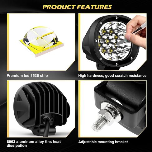 مصابيح LED مستديرة للطرق الوعرة، 4 بوصة 100 واط LED بقعة ضوء 10000 لومن، ضوء عمل مساعد للقيادة أكثر سطوعًا لسقف ممتص الصدمات A-Pillar ATV UTV SUV Truck Jeep - 2Pack in Saudi Arabia