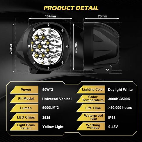 مصابيح LED مستديرة للطرق الوعرة، 4 بوصة 100 واط LED بقعة ضوء 10000 لومن، ضوء عمل مساعد للقيادة أكثر سطوعًا لسقف ممتص الصدمات A-Pillar ATV UTV SUV Truck Jeep - 2Pack in Saudi Arabia
