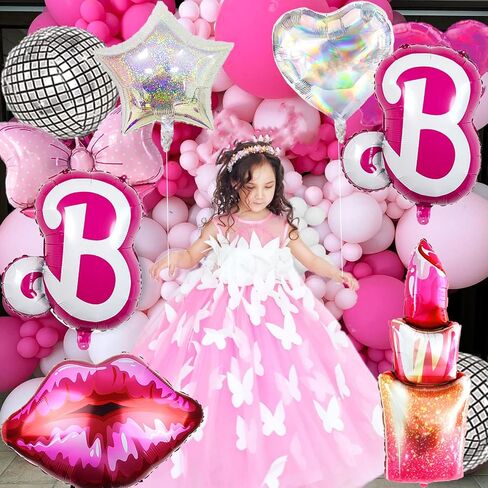 7 PCS Pink Balloon Pink Girl Balloons Hot Pink Balloon for Pink Princess Doll Theme Party Girl Birthday Baby Shower Princess Themed decorations in Saudi Arabia