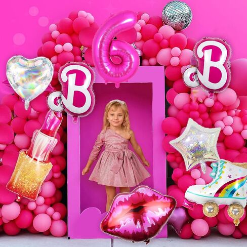 7 PCS Pink Balloon Pink Girl Balloons Hot Pink Balloon for Pink Princess Doll Theme Party Girl Birthday Baby Shower Princess Themed decorations in Saudi Arabia