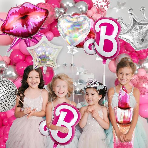 7 PCS Pink Balloon Pink Girl Balloons Hot Pink Balloon for Pink Princess Doll Theme Party Girl Birthday Baby Shower Princess Themed decorations in Saudi Arabia