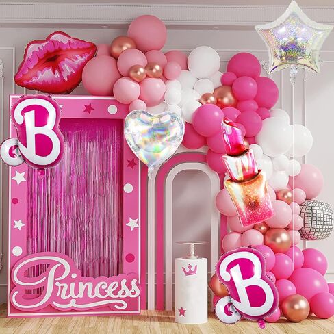 7 PCS Pink Balloon Pink Girl Balloons Hot Pink Balloon for Pink Princess Doll Theme Party Girl Birthday Baby Shower Princess Themed decorations in Saudi Arabia