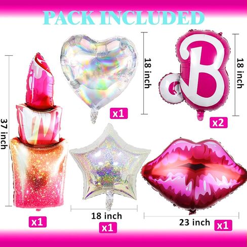 7 PCS Pink Balloon Pink Girl Balloons Hot Pink Balloon for Pink Princess Doll Theme Party Girl Birthday Baby Shower Princess Themed decorations in Saudi Arabia