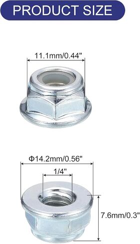 uxcell 1/4"x20mm Flange Nylon Insert Lock Nuts, 10Pcs Carbon Steel Hex Lock Nuts Self Locking Nuts for Industrial Construction Fasteners, White in Saudi Arabia