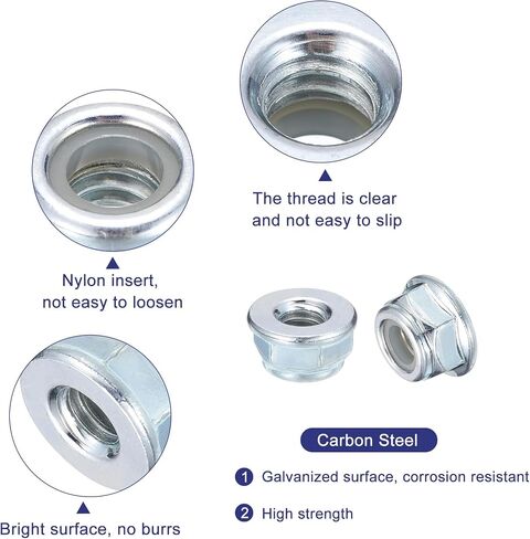 uxcell 1/4"x20mm Flange Nylon Insert Lock Nuts, 10Pcs Carbon Steel Hex Lock Nuts Self Locking Nuts for Industrial Construction Fasteners, White in Saudi Arabia
