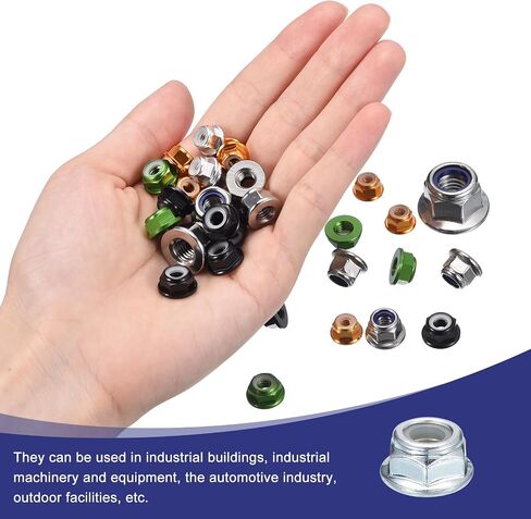 uxcell 1/4"x20mm Flange Nylon Insert Lock Nuts, 10Pcs Carbon Steel Hex Lock Nuts Self Locking Nuts for Industrial Construction Fasteners, White in Saudi Arabia