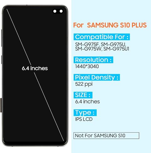 لاستبدال شاشة Samsung Galaxy S10 Plus، شاشة LCD لهاتف Samsung Galaxy s10+ G975F G975U G975W 6.4 بوصة مجموعة محول رقمي للوحة شاشة تعمل باللمس مع أدوات (فضي مع إطار) in Kuwait