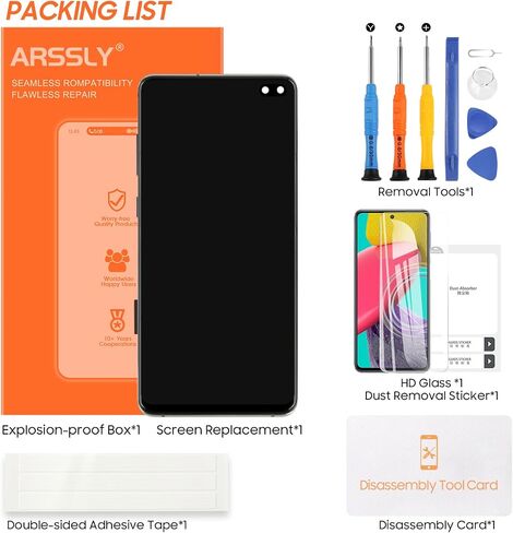 لاستبدال شاشة Samsung Galaxy S10 Plus، شاشة LCD لهاتف Samsung Galaxy s10+ G975F G975U G975W 6.4 بوصة مجموعة محول رقمي للوحة شاشة تعمل باللمس مع أدوات (فضي مع إطار) in Kuwait