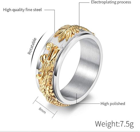 Stainless Steel Dragon Spinner Ring Vintage Punk Biker Band Rings for Men Women in Saudi Arabia