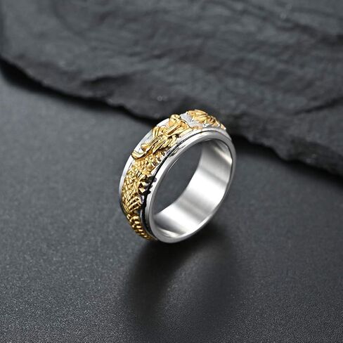 Stainless Steel Dragon Spinner Ring Vintage Punk Biker Band Rings for Men Women in Saudi Arabia