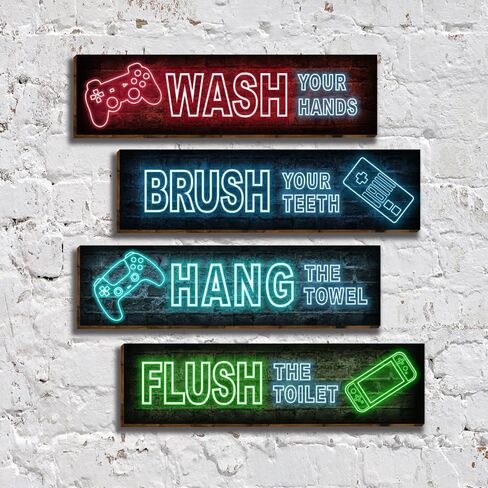 4 قطع من لافتات ديكور جدار الحمام لألعاب النيون، لافتات ديكور للحمام، فرشاة غسيل، فن جداري، قواعد حمام مضحكة، لافتة تعليق خشبية للمرحاض، لافتات ديكور للحائط للأولاد-31 in Kuwait