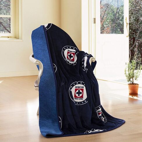 Cruz Azul Team Logo Blue Sherpa Lining Borrego Flannel Throw Sofa Blanket 50"x60" in Saudi Arabia