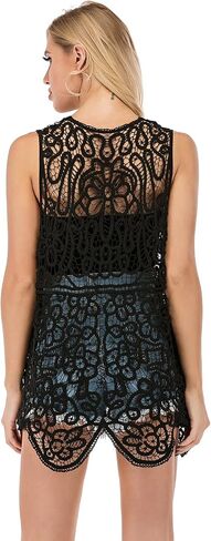 GLEAMISS Women's Crochet Vest Open Stitch Hippie Cardigan Sleeveless Boho Cover Up in Saudi Arabia