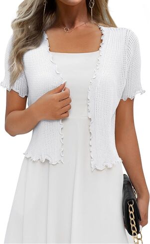 REDHOTYPE Women's Cardigan Summer Cropped Cardigans Lightweight Short Sleeve Crochet Bolero Shrugs Sweater for Women White L in Saudi Arabia