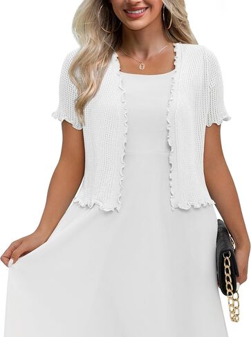 REDHOTYPE Women's Cardigan Summer Cropped Cardigans Lightweight Short Sleeve Crochet Bolero Shrugs Sweater for Women White L in Saudi Arabia