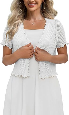 REDHOTYPE Women's Cardigan Summer Cropped Cardigans Lightweight Short Sleeve Crochet Bolero Shrugs Sweater for Women White L in Saudi Arabia
