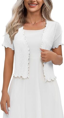 REDHOTYPE Women's Cardigan Summer Cropped Cardigans Lightweight Short Sleeve Crochet Bolero Shrugs Sweater for Women White L in Saudi Arabia